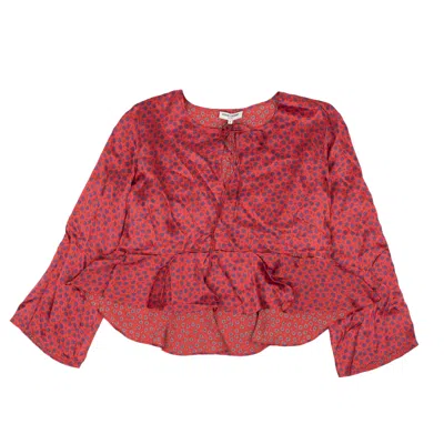 Shop Opening Ceremony Silk Cropped Floral Flounce Blouse - Red