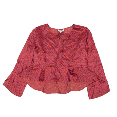 Opening Ceremony Silk Cropped Floral Flounce Blouse - Red In Red