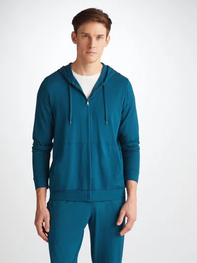 Shop Derek Rose Men's Hoodie Basel Micro Modal Stretch Poseidon Blue