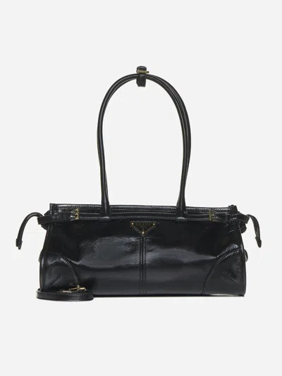 Shop Prada Leather Medium Handbag In Black