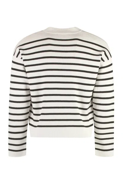 Shop Ami Alexandre Mattiussi Ami Paris Striped Crew-neck Sweater In Grey