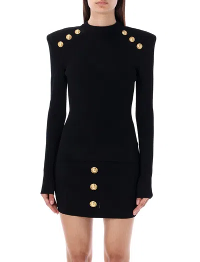 Shop Balmain Knit Sweater With Gold-tone Buttons In Noir