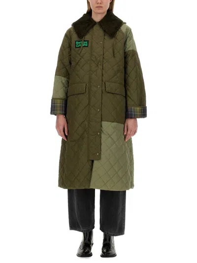 Shop Barbour X Ganni "burghley" Quilted Jacket In Military Green