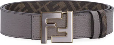 Shop Fendi Calf Leather Belt With Buckle In Grey