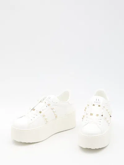 Shop Valentino Rockstud Untitled Flatform Sneakers In White