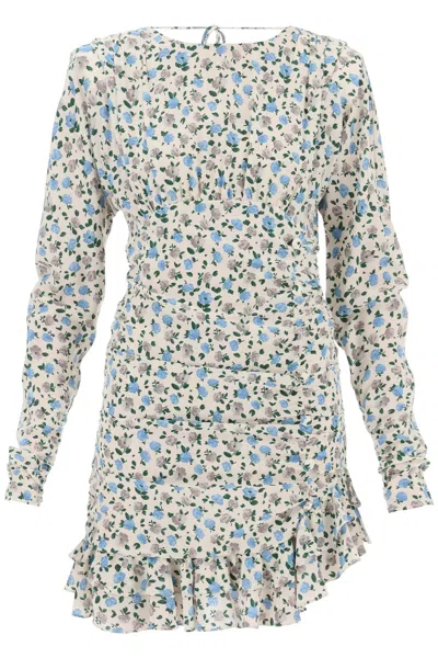 Shop Alessandra Rich Draped Mini Dress With Floral Pattern In Neutral