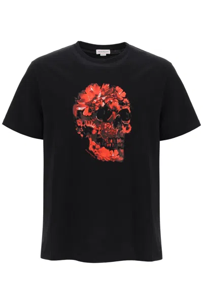 Shop Alexander Mcqueen Wax Flower Skull Printed T-shirt In Black