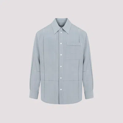 Shop Bottega Veneta Light Blue Embroidered Viscose-silk Shirt