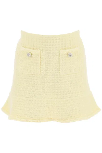 Shop Self-portrait Knitted Mini Skirt With Jewel Buttons In Yellow