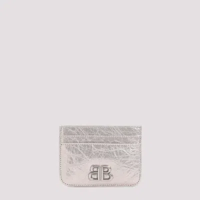 Shop Balenciaga Stone Beige Monaco Nappa Leather Credit Card Holder In Metallic