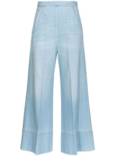 Shop Pinko Wide Leg Trousers In Blu Denim Chiaro