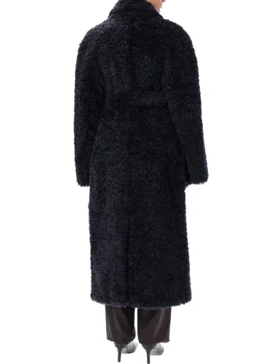 Shop Stella Mccartney Belted Eco Fur Coat In Navy