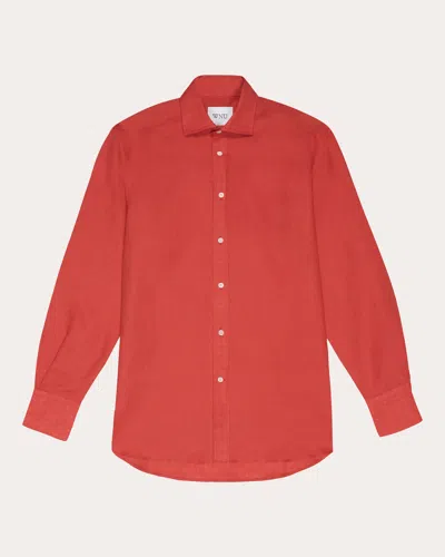 With Nothing Underneath Mens Cardinal Red The Boyfriend Curved-hem Linen Shirt In Red
