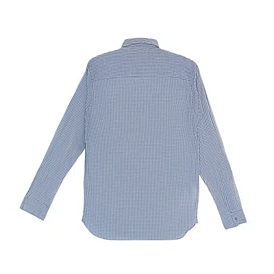 Freemans Sporting Club Navy/white Checkered/box Long Sleeve Shirt In Blue