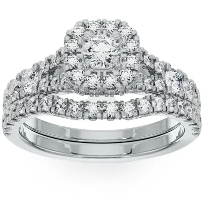 Pompeii3 1 1/4ct Lab Grown Diamond Engagement Wedding Ring Set In White Or Yellow Gold In Silver