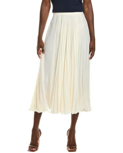 Shop Oscar De La Renta Pleated Silk A-line Skirt In White