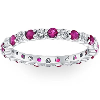 Shop Pompeii3 1 Cttw Ruby & Diamond Wedding Eternity Stackable Ring 10k White Gold In Pink