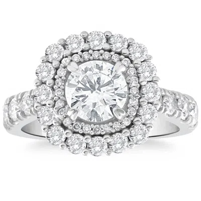 Pompeii3 2 1/2ct Cushion Halo Diamond Engagement Ring In 14k White Or Yellow Gold In Silver