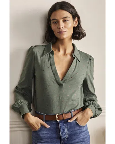 Shop Boden Collared Notch Neck Top In Green