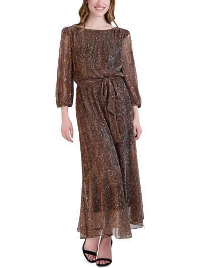 Shop Donna Ricco Womens Sequined Polyester Fit & Flare Dress In Brown