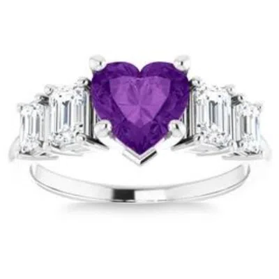 Shop Pompeii3 7mm Amethyst Five-stone Diamond Heart Shape Ring In 14k White Or Yellow Gold In Purple