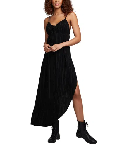 Shop Chaser Beverly Pinstripe Shirley Linen-blend Slip Dress In Black