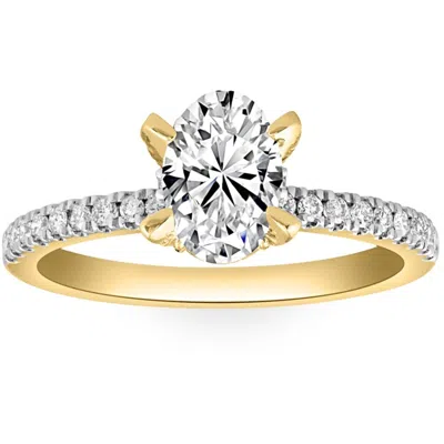 Pompeii3 1 1/2ct Oval Diamond Accents Engagement Ring White Yellow Or Rose Gold Lab Grown In Silver