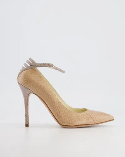 Shop Brian Atwood And Ankle Strap Python Pumps In Beige