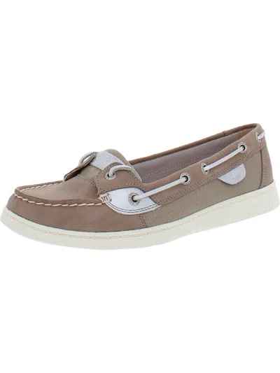 Shop Sperry Angelfish Starlight Womens Leather Shimmer Boat Shoes In Beige