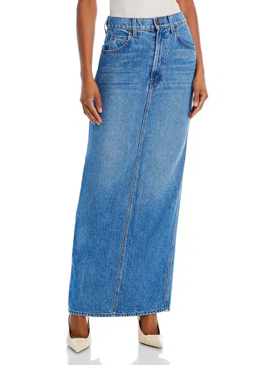 Shop Mother Womens Midi Side Slit Denim Skirt In Multi