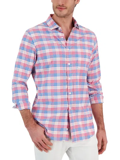 Shop Club Room Malia Mens Plaid Woven Button-down Shirt In Pink