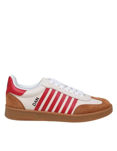 Shop Dsquared2 Leather And Suede Sneakers In White/red