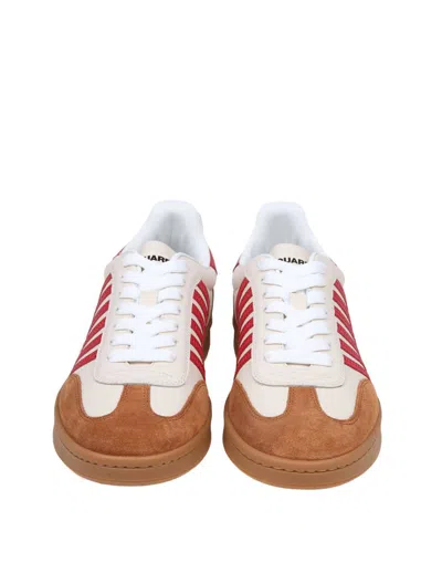 Shop Dsquared2 Leather And Suede Sneakers In White/red