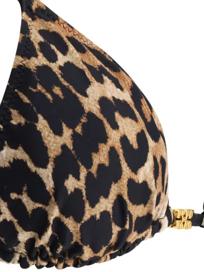 Shop Ganni Leopard-print Bikini Top In Brown