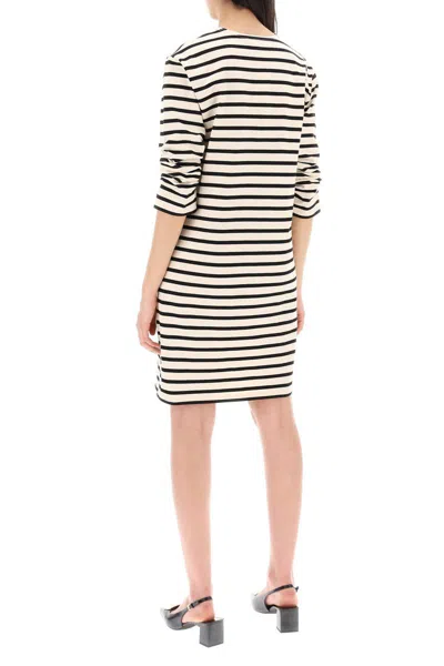 Shop Tory Burch "striped Cotton Dress With Eight In Bianco