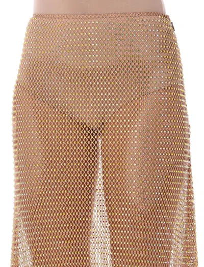 Shop Self-portrait Rhinestone Fishnet Maxi Skirt In Brown