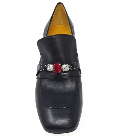 Shop Madison Maison ™ Black Leather Mid Heel Jeweled Loafer In 41