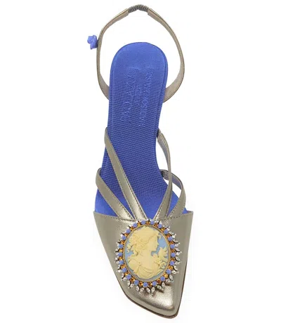 Shop Madison Maison ™ Blue Gold Leather Cameo High Heel Slingback In 39.5