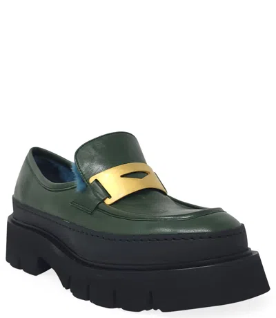 Shop Madison Maison ™ Green Leather Chunky Loafer With Shearling In 40