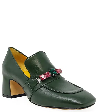 Shop Madison Maison ™ Green Leather Mid Heel Jeweled Loafer In 39