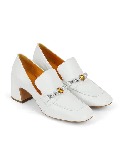 Shop Madison Maison ™ White Leather Mid Heel Jeweled Loafer In 41