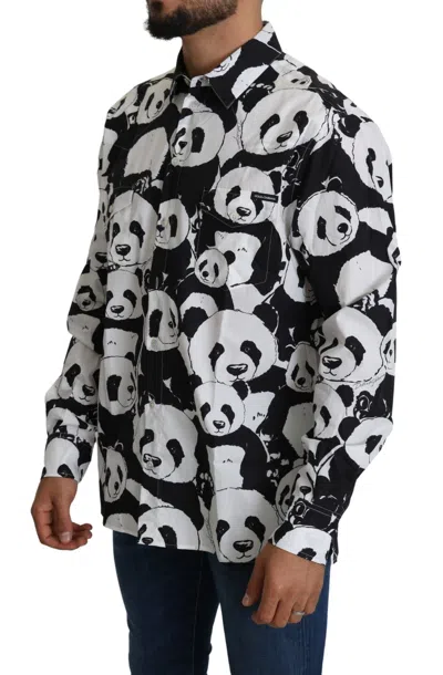 Shop Dolce & Gabbana Panda Print Pure Cotton Shirt - Black Men's White