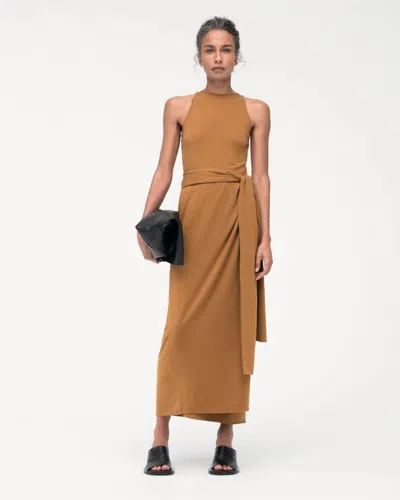 Shop Another Tomorrow Sarong Tie Dress In Brown
