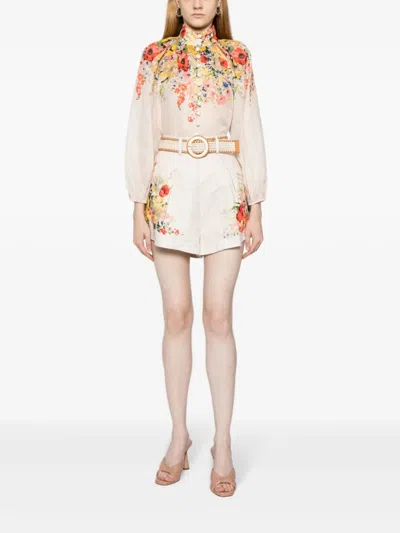 Shop Zimmermann Alight Linen Shorts With Floral Print