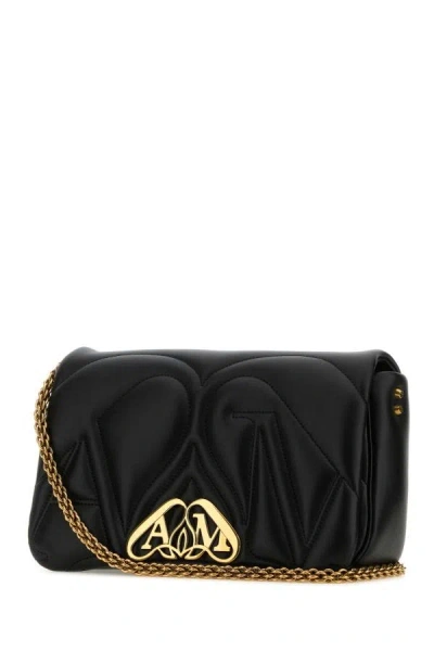 Shop Alexander Mcqueen Woman Black Leather Small Seal Shoulder Bag