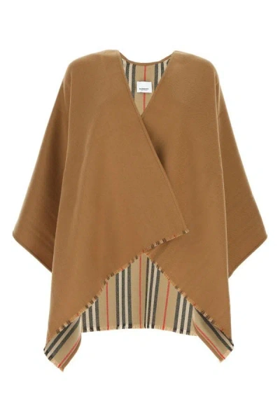 Shop Burberry Woman Camel Wool Cape In Brown