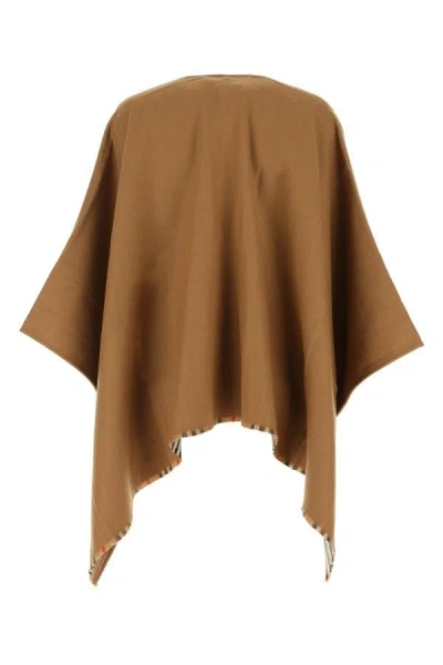 Shop Burberry Woman Camel Wool Cape In Brown