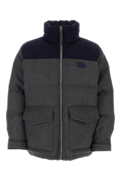 Shop Gucci Man Dark Grey Wool Blend Down Jacket In Gray