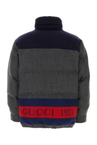 Shop Gucci Man Dark Grey Wool Blend Down Jacket In Gray