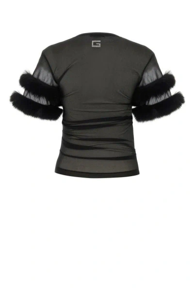 Gucci Sleeved Crewneck With Fur Trim And Ruched Detailing In Black